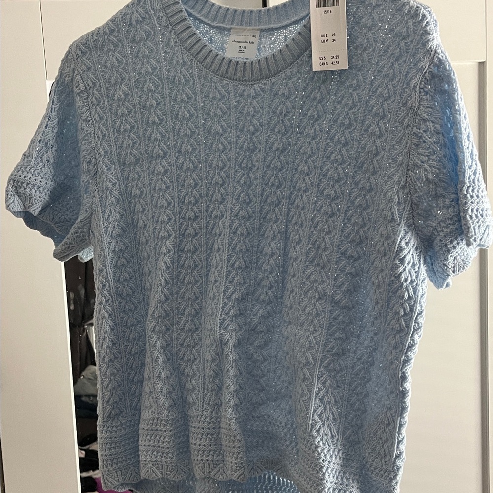 Light Blue Knit Short Sleeve Sweater